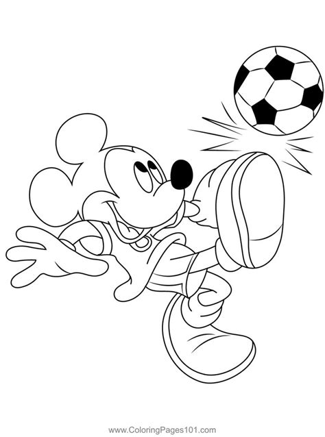 mickey mouse playing with a soccer ball coloring pages for kids to ...