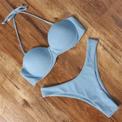 Conjunto De Bikini Con Push Up Para Mujer Ba Ador Sexy De Color Liso