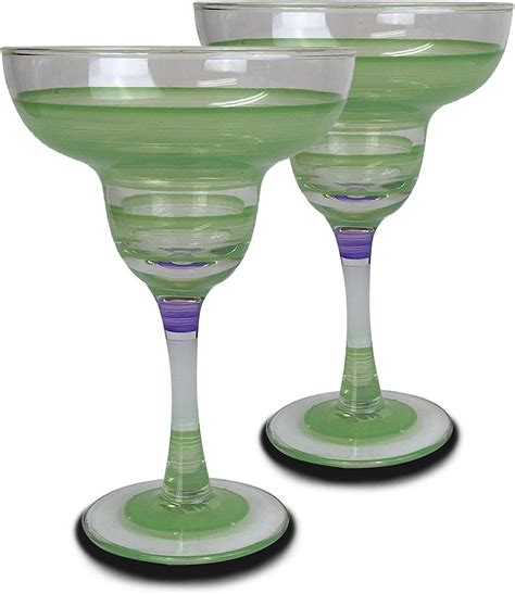 Set Of 2 Purple Retro Stripe Hand Painted Margarita Drinking Glasses 12 Ounces