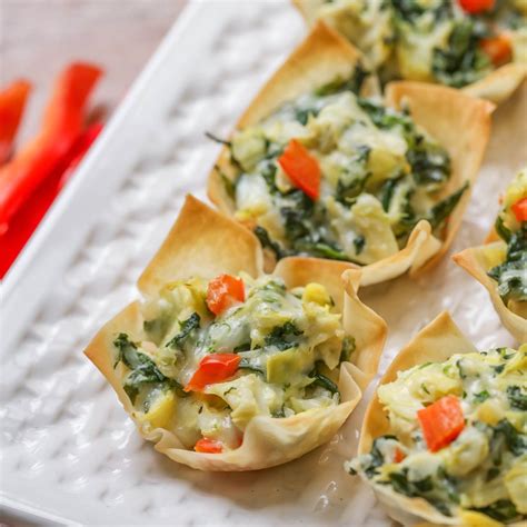 Cheesy Spinach And Artichoke Cups Delicious Wonton Cups Filled With