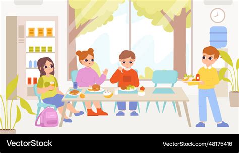 Children group on lunch or breakfast together Vector Image