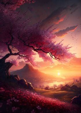 Cherry Blossom Sunrise Poster By Dennex Displate