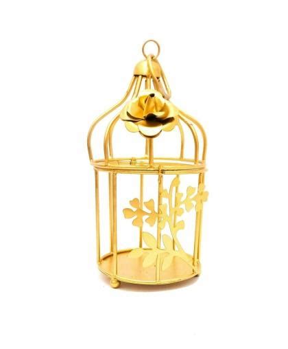 PINK SKY Handicrafts Gold Colour Metal Iron Bird Cage Tea Light Holder