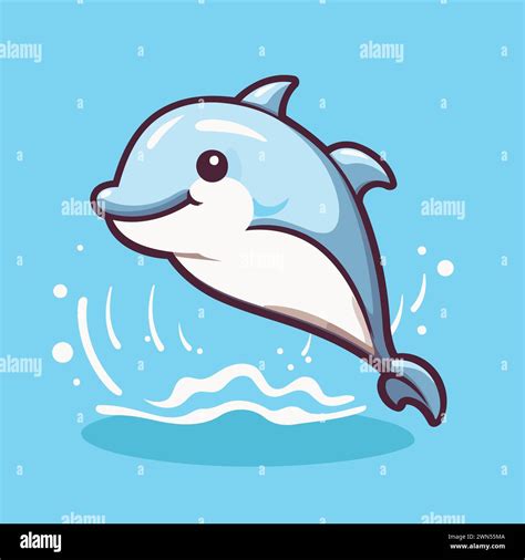 Cute Cartoon Dolphin Jumping Out Of The Water Vector Illustration