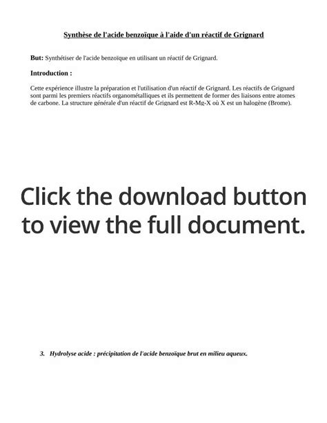 Pdf Synthèse De Lacide Benzoïque à Laide Dun Réactif De S3