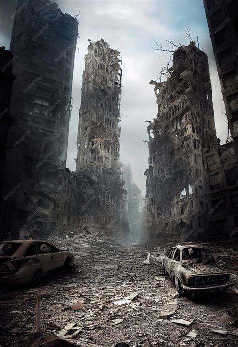 Premium Photo A Postapocalyptic Ruined City Destroyed Buildings