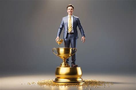 Un Hombre De Negocios Feliz Y Exitoso De Pie En Una Copa De Oro