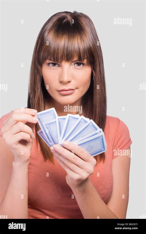 Close Up Of A Young Woman Playing Cards Stock Photo Alamy