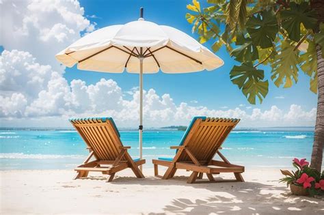 Premium Photo Beautiful Beach Chairs With Umbrella On Tropical White