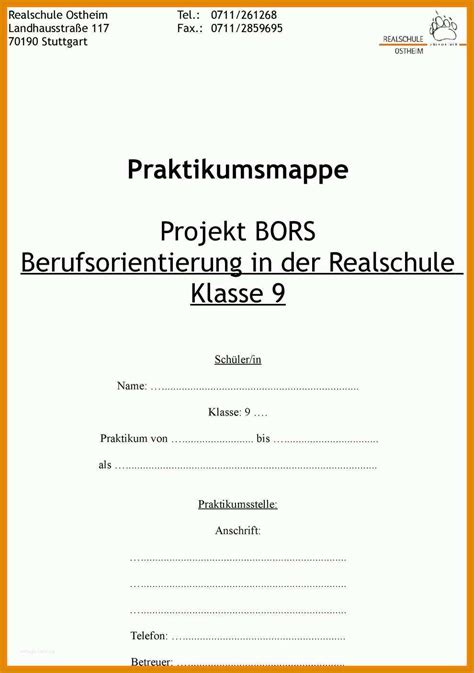 Bestbewertet Praktikumsmappe Deckblatt Muster Muster