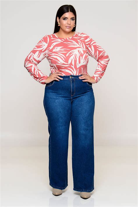 Calça Plus Size Wide Leg Jeans Vk Moda Plus Size