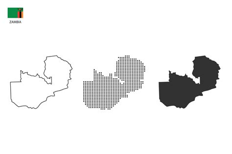 3 versions of Zambia map city vector by thin black outline simplicity ...