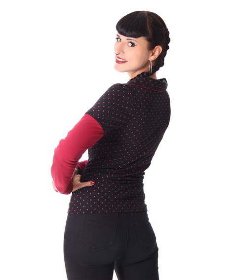 Joplin Er Retro Polka Dots Rockabilly V Neck Kragen Longsleeve V