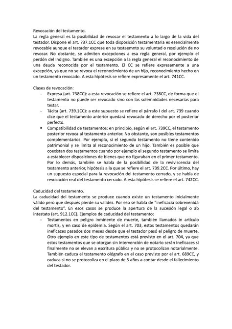 Revocación del testamento La regla general es la posibilidad de