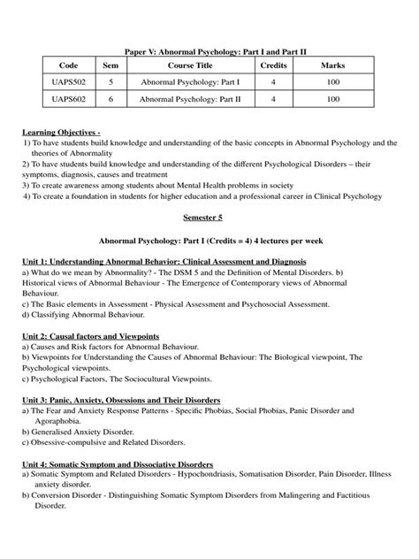 Abnormal Psychology Syllabus | PDF | Mental And Behavioural Disorders ...