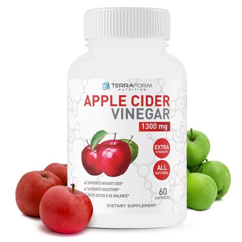 Pure Apple Cider Vinegar Capsules 1300mg Supports Weight Loss Detox Cleanse Increased