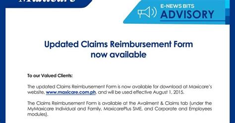 Maxicare Healthcare Maxicare Updated Claims Reimbursement Form