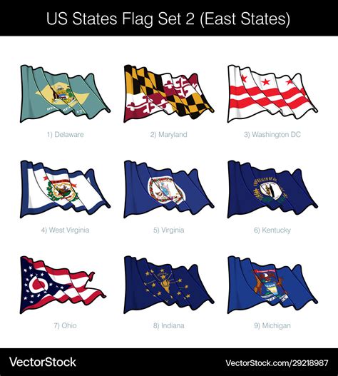 Us states flag set - east Royalty Free Vector Image