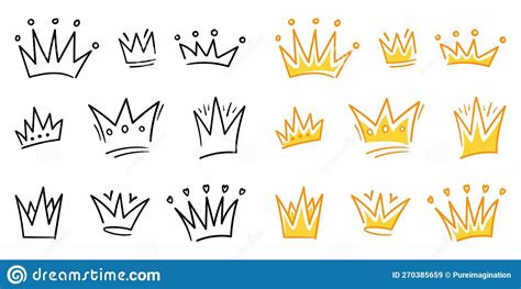 Set of Doodle Crown Sketch, Hand Drawn Style Stock Vector ...