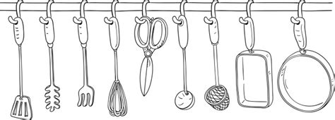 Kitchen Utensil Collection In Black And White Stock Illustration ...