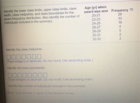 identify   class limits upper class limits class age yr
