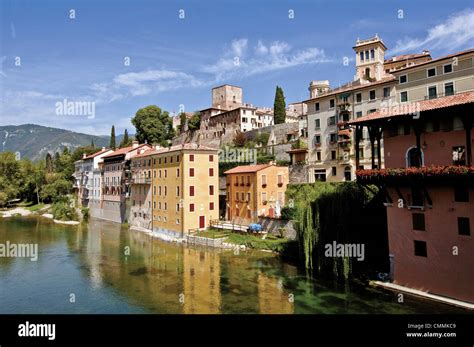 Italy Veneto Town Of Bassano Del Grappa Panorama From The Old Bridge