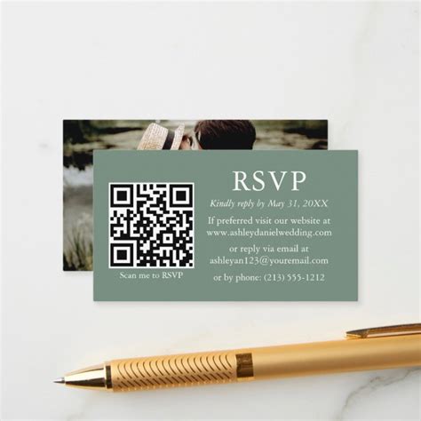 Minimalist Photo Wedding QR RSVP Sage Green Enclosure Card Zazzle