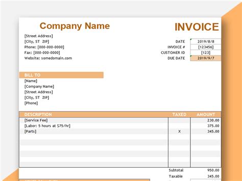 Excel Of Invoice Templatexlsx Wps Free Templates