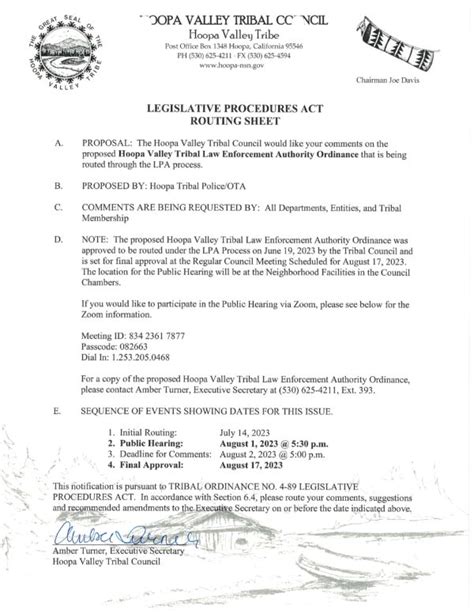 Hoopa Valley Tribal Law Enforcement Authority Ordinance Lpa Routing