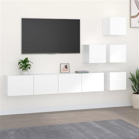 Wall-mounted TV Cabinet White Engineered Wood | CozSales