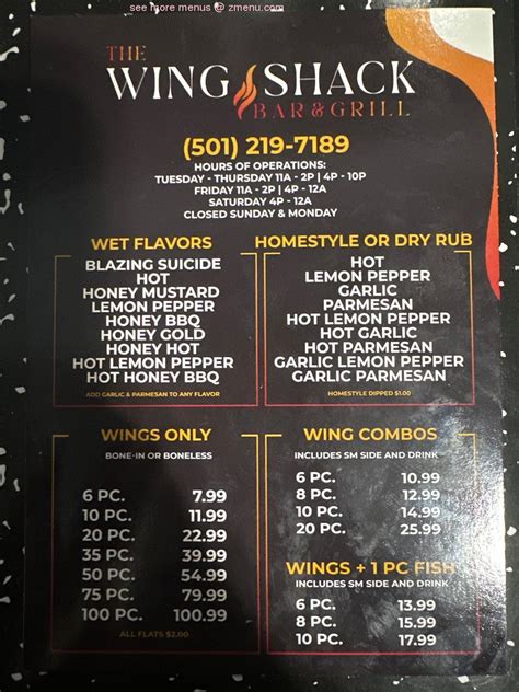 Menu at Wing Shack Sports Bar and Grill, Little Rock, John Barrow Rd