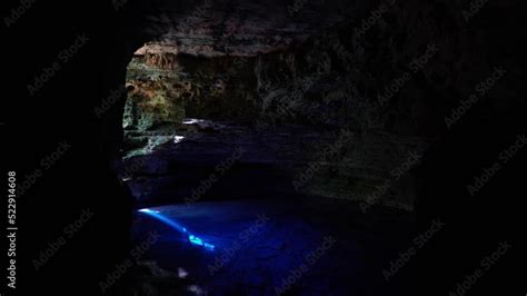 Tilting Down Shot Of The Incredible Stunning Natural Cave Pool The