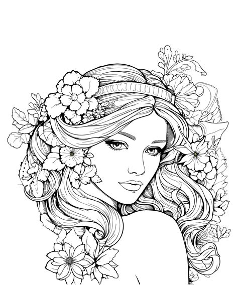 Premium Vector Flower And Girl Coloring Pages For Adults