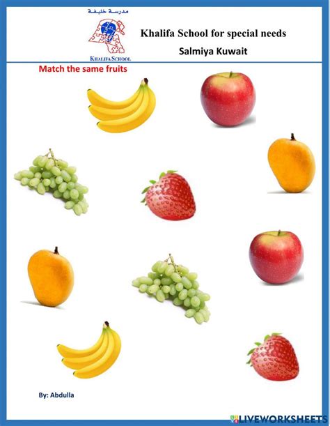 Match The Same Fruits Interactive Worksheet Live Worksheets