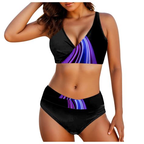 Womens Bikini Split Print Sexy Hot Diamonds Gather Bikini Swimsuit