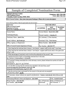 Fillable Online Justice Sample Of Completed Nomination Form