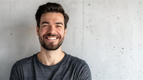 Premium Photo Headshot Of Satisfied Cheerful Handsome Man Grins At