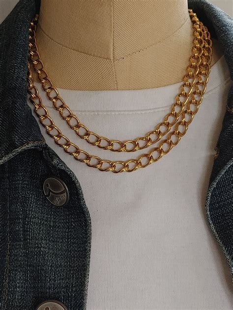 Vintage Signed Monet Gold Tone Chain Necklace Long 35 Inch Etsy