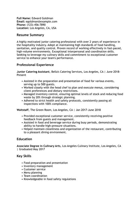 Catering Resume Examples Templates For Resume Buildr