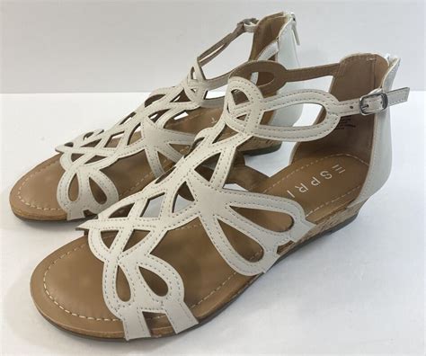 Esprit Wedge Sandals White Shoes Charlotte Ankle Buckle Zip Cork Heel