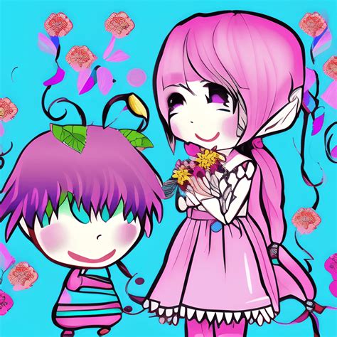 Elf With Flowers Kawaii Chibi Cartoon Graphic · Creative Fabrica