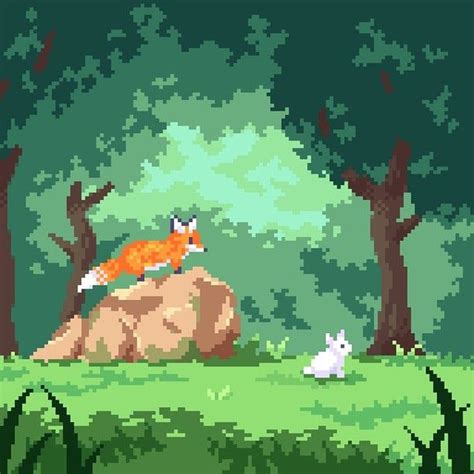 Pixel Art of a Fox and Its Prey