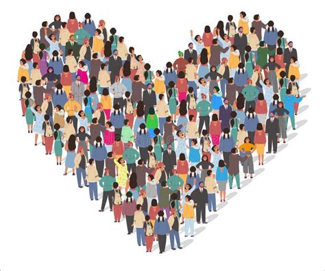 People Standing Together In Heart Shape Vector Illustration Stock