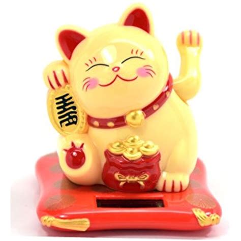 Feng Shui Maneki Neko Fortune Cat Lucky Cat Waving Arm Solar Powered