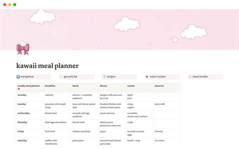 Pink Kawaii Meal Planner Notion Template