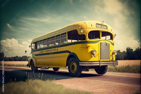 Vintage american yellow school bus parking in the desert without ...