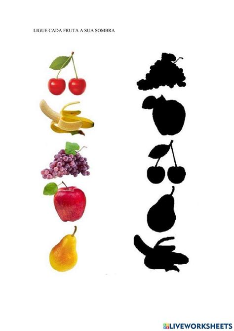 Ligue O Alimento A Sua Sombra - Ligar frutas a sua sombra worksheet | Live Worksheets