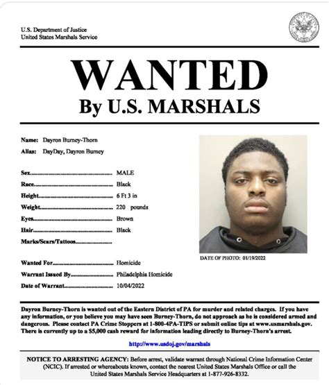 Cnbnews Wanted By Us Marshalls Murder Fugitive Dayron Burney Thorn