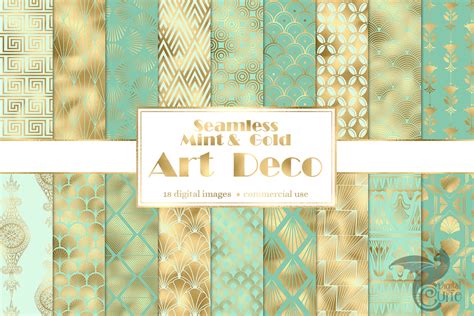 Mint And Gold Art Deco Digital Paper By Digital Curio Thehungryjpeg