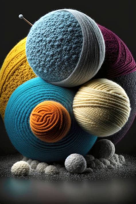 Balls Of Multicolored Wool Stacked On A Dark Background Different